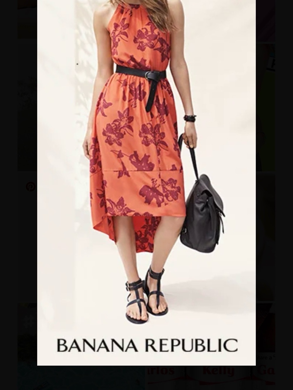 Banana Republic Coral High-Low Floral‎ Midi Dress